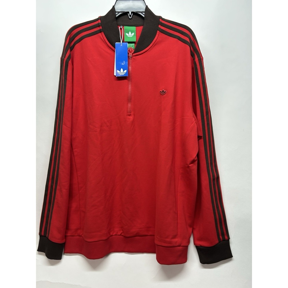 Adidas JW3945 Men's F 3 Stripe 1/4 Zip Better Scarlet Golf Sweatshirt Size XL